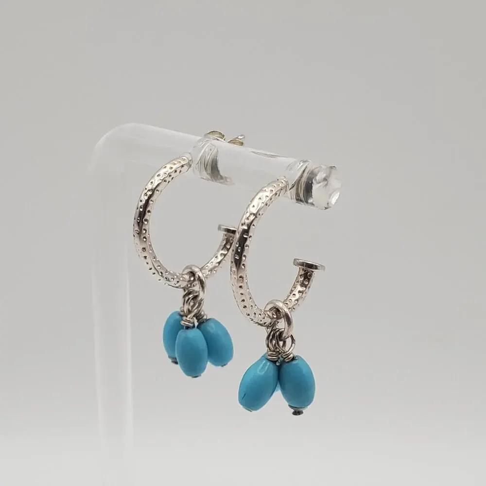 Silpada 925 Sterling Silver Earrings 1/2 Hoops Removable Turquoise Dangles